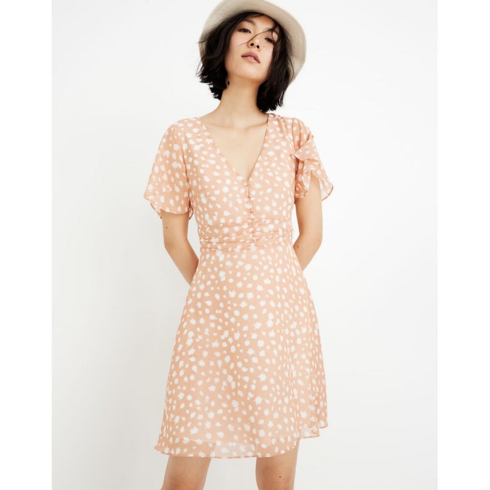 Madewell Ruched-Waist Mini Dress in Star Shower Starburst Print Antique Girly